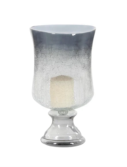 UMA Black Glass Handmade Turned Style Pillar Room Hurricane Lamp with Smoked Glass Finish, 7 x 7 x 14 | 24680