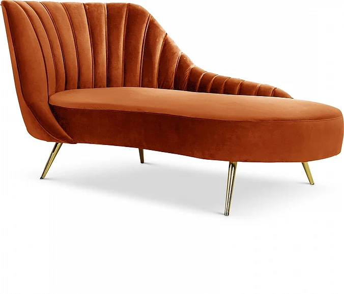 Meridian Margo Velvet Chaise Lounge in Cognac Velvet 622Cognac-Chaise