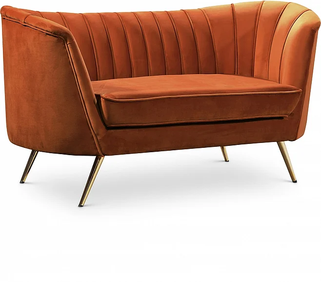 Meridian Margo Velvet Loveseat in Cognac Velvet 622Cognac-L