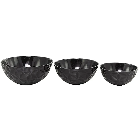 UMA Black Aluminum Metal Faceted Decorative Bowl, Set of 3 14, 12, 10W | 24797 CLOSEOUT