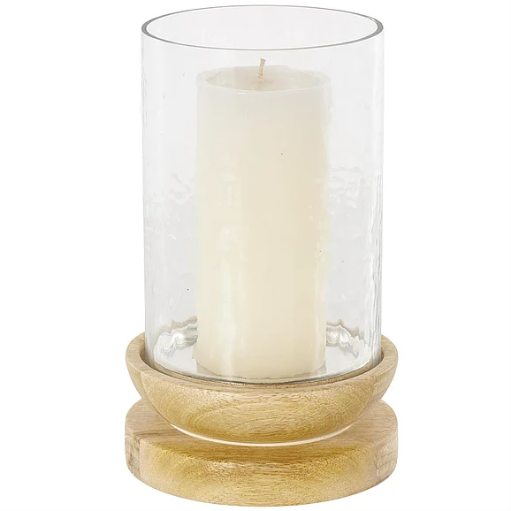 UMA Cream Wood Single Candle Room Hurricane Lamp, 6" x 6" x 10" | 24824
