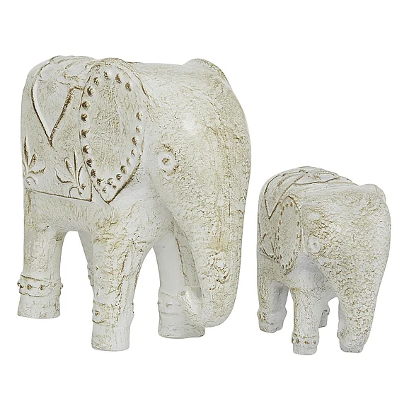 UMA White Ceramic Elephant Decorative Sculpture, Set of 2 9, 13W | 24839 CLOSEOUT