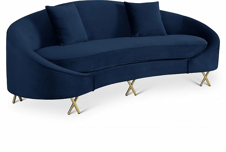 Meridian Serpentine Velvet Sofa in Navy Velvet 679Navy-S