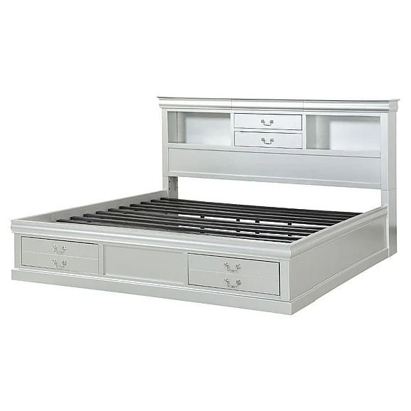 ACME Louis Philippe III Queen Bed w/ Storage in Platinum 24920Q