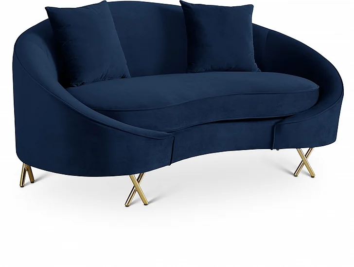 Meridian Serpentine Velvet Loveseat in Navy Velvet 679Navy-L