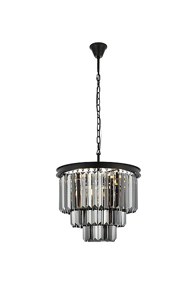 Elegant Sydney 9 Light Matte Black Chandelier Silver Shade (Grey) Royal Cut Crystal 1231D20MB-SS/RC