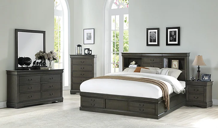 ACME Louis Philippe lll 2pc Bookcase Storage Bedroom Set in Dark Gray