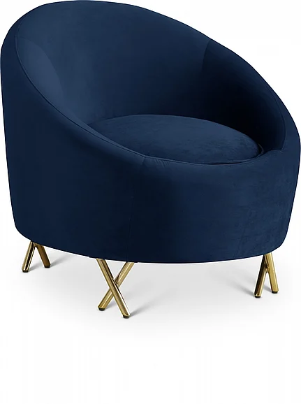Meridian Serpentine Velvet Chair in Navy Velvet 679Navy-C