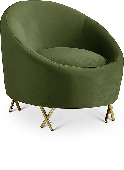 Meridian Serpentine Velvet Chair in Olive Velvet 679Olive-C