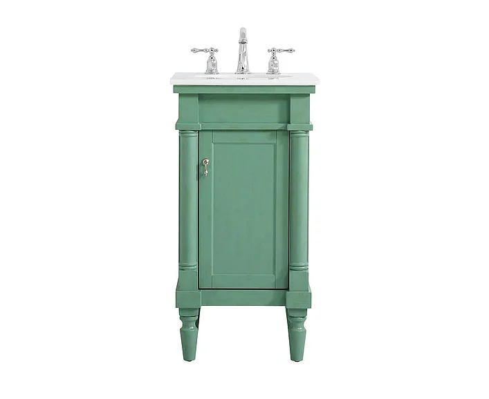 Elegant 18.5 In. Single Bathroom Vanity in Vintage Mint with Ivory White Engineered Marble VF13018VM-VW
