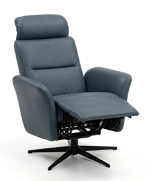 Hjort Knudsen 8012 Club Relax Swivel Recliner in Semi Blue 8012/F3EL2/316/EBSBlack