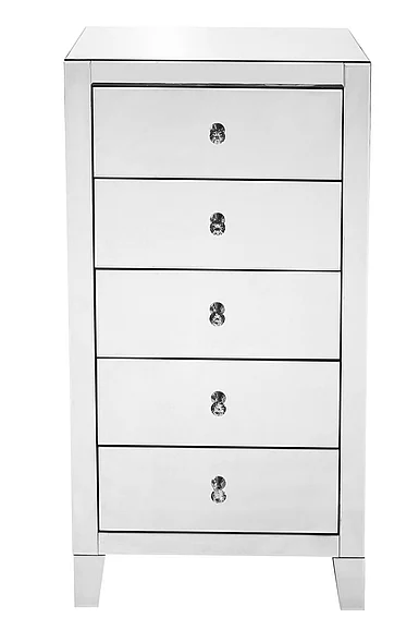 Elegant 5 Drawer Chest 24 in x 18 in x 45 In.In Clear Mirror MF6-1051 CLOSEOUT