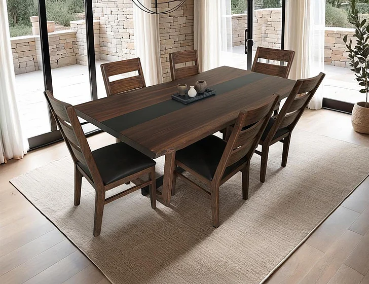 IFD Riverwood 7pc Dining Table Set in Brown