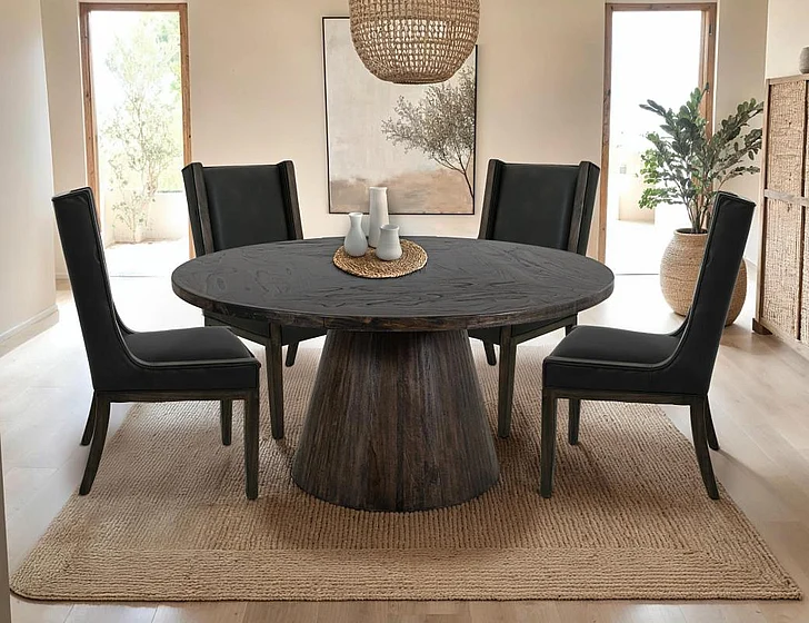 IFD Balam 5pc Round Dining Table Set in Black