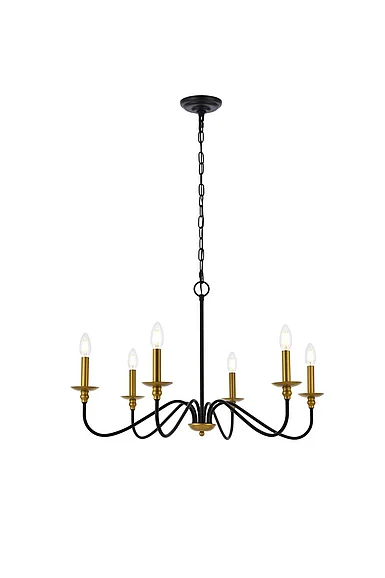 Elegant Rohan 30 In. Chandelier in Matte Black and Brass LD5056D30BRB