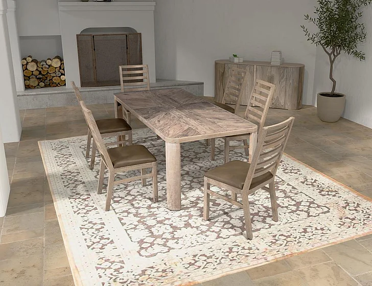 IFD Balam 7pc Rectangular Dining Table Set in Brown