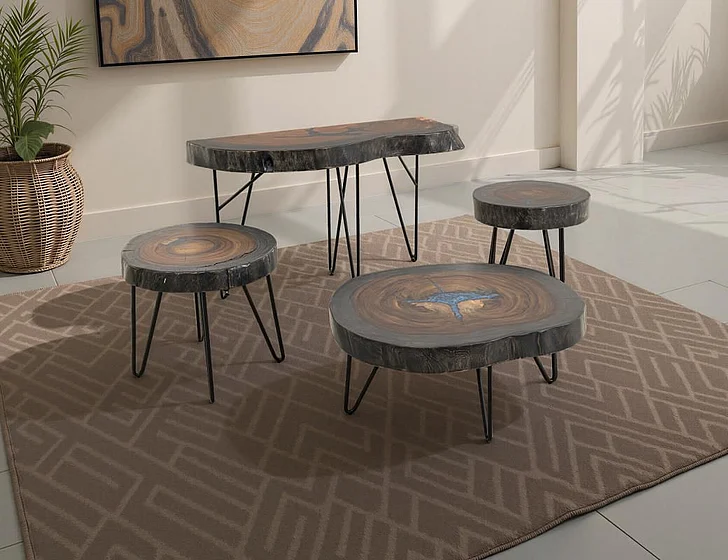 IFD Parota Blue Epoxy 3pc Live Edge Occasional Set in Brown