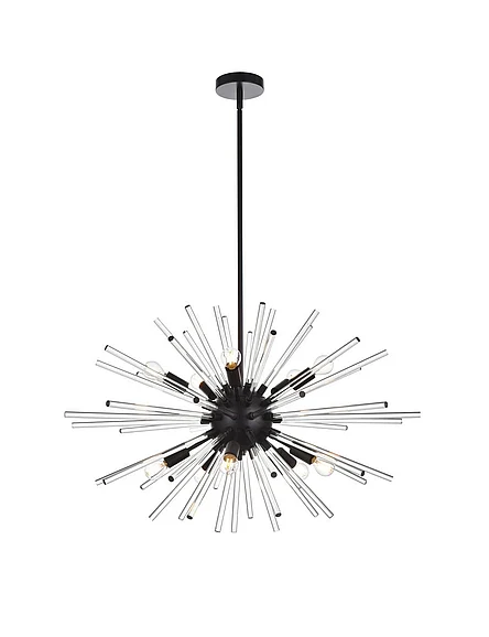 Elegant Sienna 32 In. Crystal Rod Pendant in Black 2502D32BK