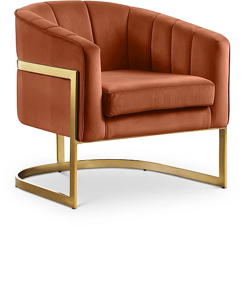 Meridian Carter Velvet Accent Chair in Cognac Velvet 515Cognac