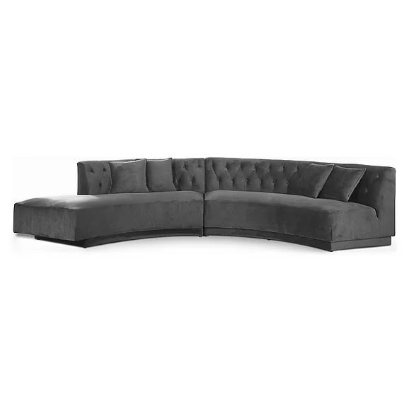 Meridian Kenzi Velvet 2pc. Sectional in Grey Velvet 641Grey-Sectional