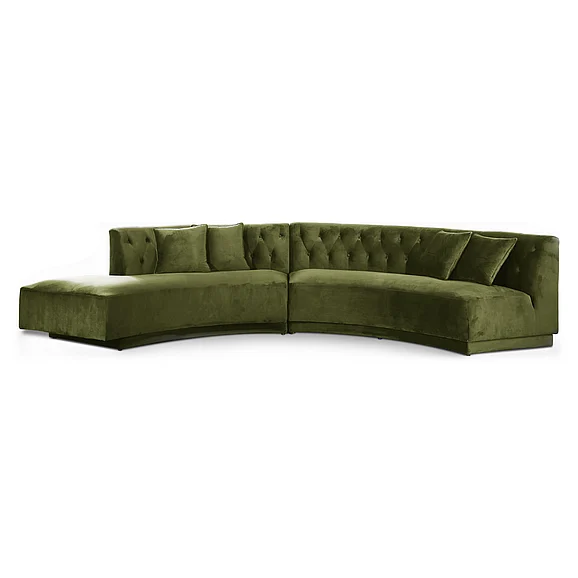 Meridian Kenzi Velvet 2pc. Sectional in Olive Velvet 641Olive-Sectional