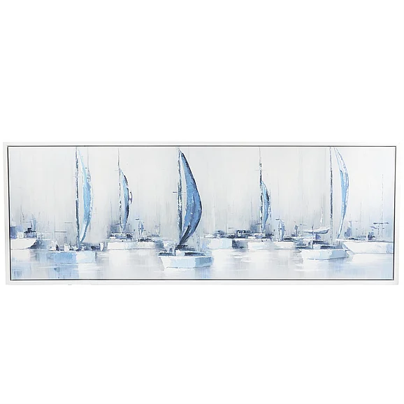 UMA Blue Canvas Sail Boat Living Room Framed Wall Art with White Frame, 65 x 2 x 24 | 25888