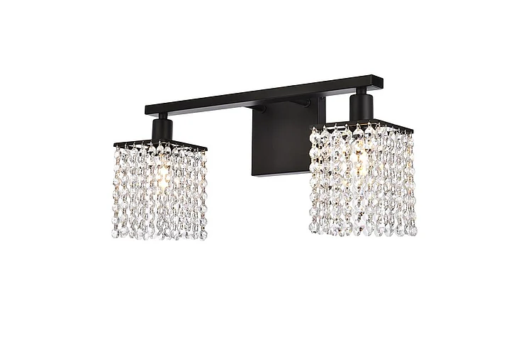 Elegant Phineas 2 Lights Bath Sconce in Black with Clear Crystals LD7008BK