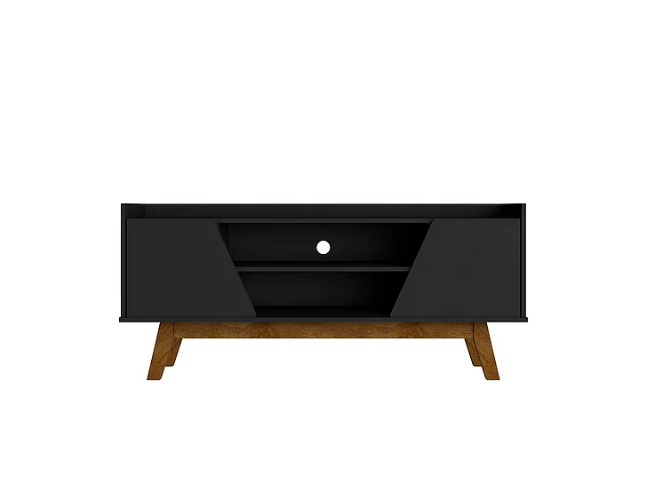 Manhattan Comfort Mid-Century Modern Marcus 53.14 TV Stand with Solid Wood Legs in Matte Black 259BMC8