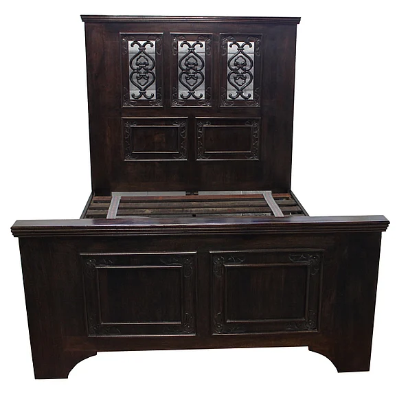 Meva Furniture Mirage Queen Metal Paneled Bed in Acacia