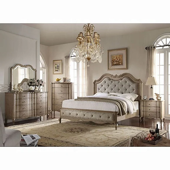 Acme 4PC Chelmsford Upholstered Bedroom Set in Antique Taupe