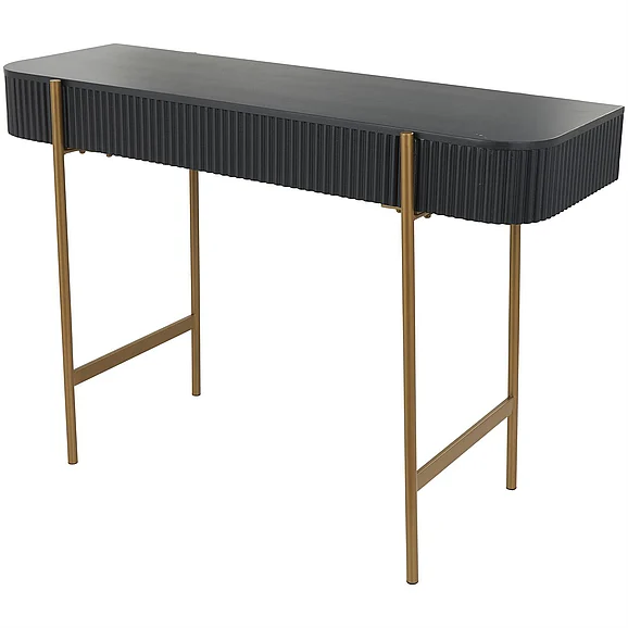 UMA Black Wooden Living Room Console Table with Gold Metal Legs, 42 x 16 x 30 | 26121