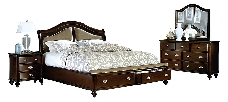 Homelegance Marston 4pc Sleigh Storage Bedroom Set in Dark Cherry