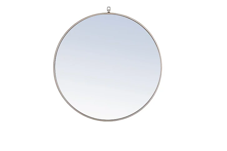 Elegant Metal Frame Round Mirror with Decorative Hook 32 In. Silver Finish MR4059S