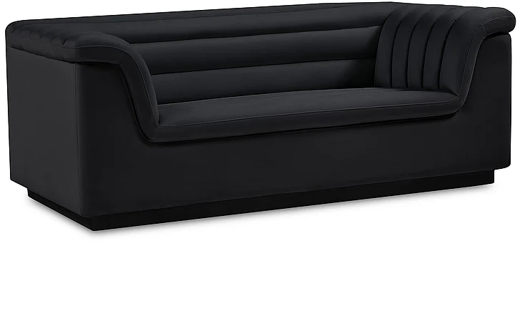 Meridian Cascade Velvet Fabric Loveseat in Black Velvet Fabric 192Black-L