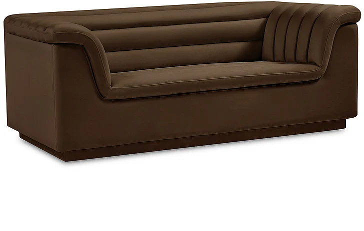Meridian Cascade Velvet Fabric Loveseat in Brown Velvet Fabric 192Brown-L