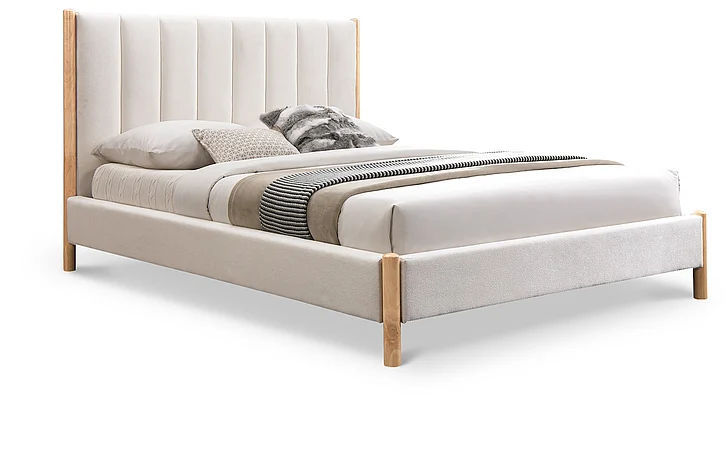 Meridian Kona Fabric Queen Bed in Cream Polyester Fabric KonaCream-Q