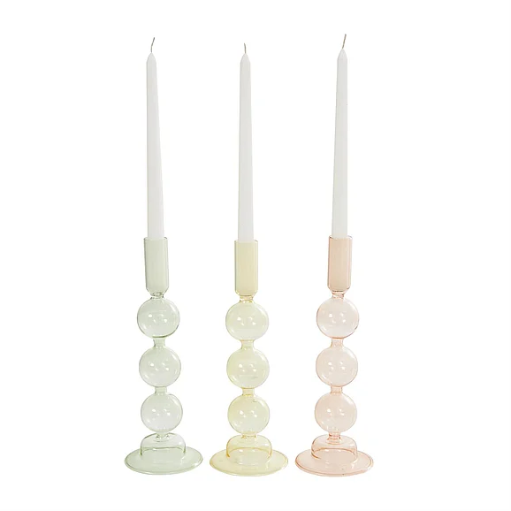UMA Multi Colored Glass Bubble Candle Holder, Set of 3 3W, 10H | 26382 CLOSEOUT