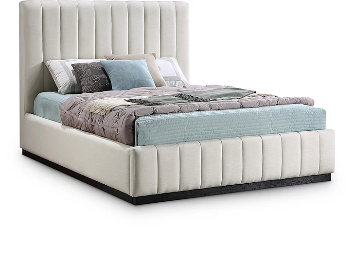 Meridian Lucia Linen Textured Fabric Queen Bed in Beige Linen Textured Fabric LuciaBeige-Q