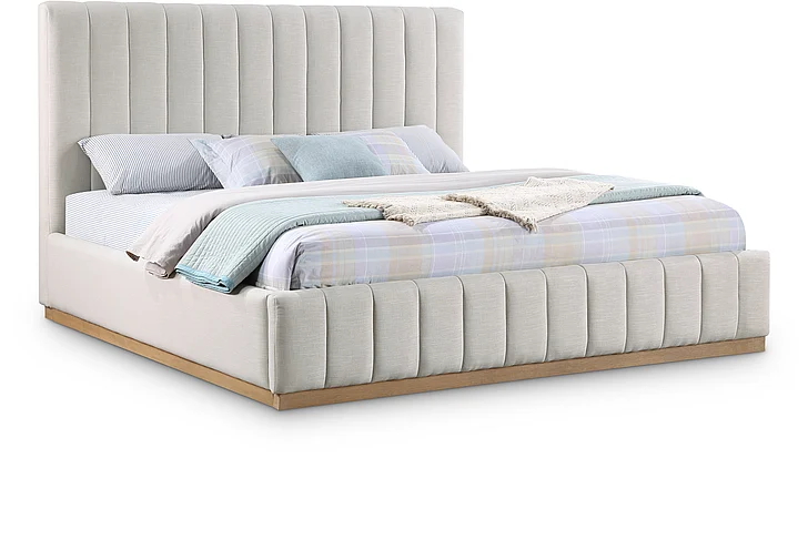Meridian Lucia Linen Textured Fabric King Bed in Cream Linen Textured Fabric LuciaCream-K