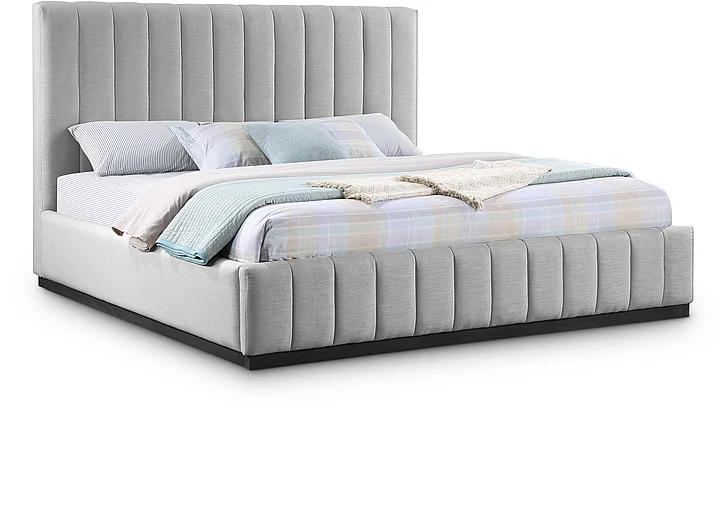Meridian Lucia Linen Textured Fabric King Bed in Grey Linen Textured Fabric LuciaGrey-K