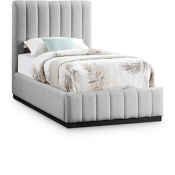 Meridian Lucia Linen Textured Fabric Twin Bed in Grey Linen Textured Fabric LuciaGrey-T