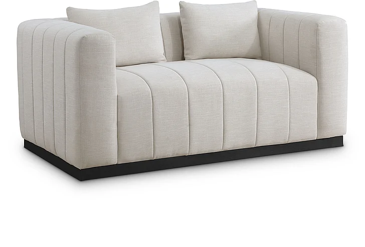 Meridian Lucia Linen Textured Fabric Loveseat in Beige Linen Textured Fabric 655Beige-L