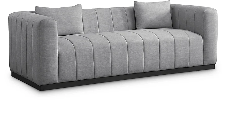 Meridian Lucia Linen Textured Fabric Sofa in Grey Linen Textured Fabric 655Grey-S