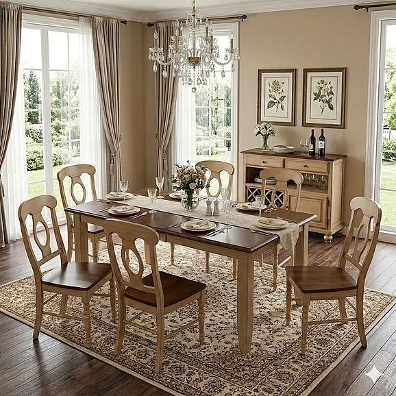Sunset Trading Brook 7pc Extendable Dining Room Set in Pecan and Wheat