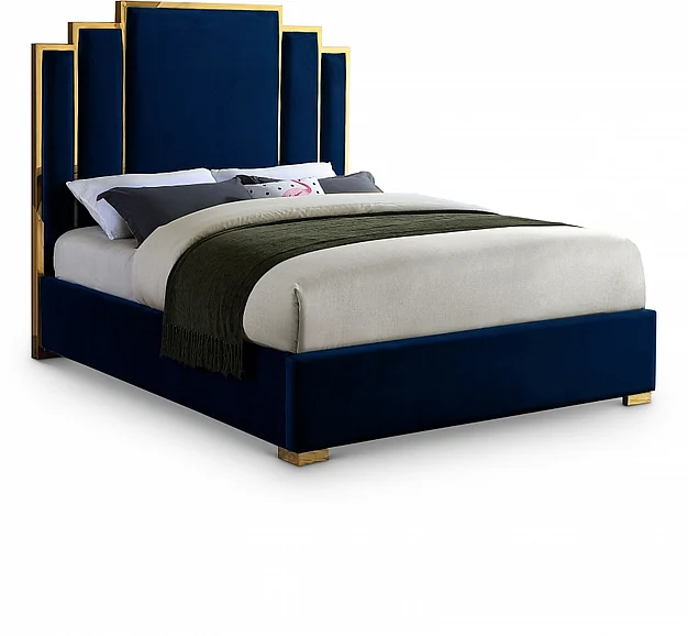 Meridian Hugo Velvet King Bed in Navy Velvet HugoNavy-K