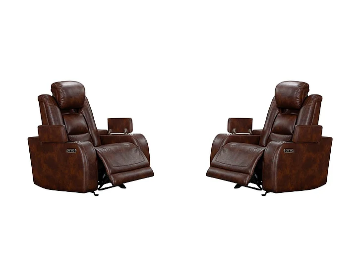 New Classic Chester Glider Recliner w/ Power Headrest & Footrest - Brown U5483-13P2-BRN (Set of 2)