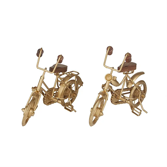 UMA Gold Metal Bike Decorative Sculpture with Wood Accents, (Set of 2) 11W, 8H | 26710