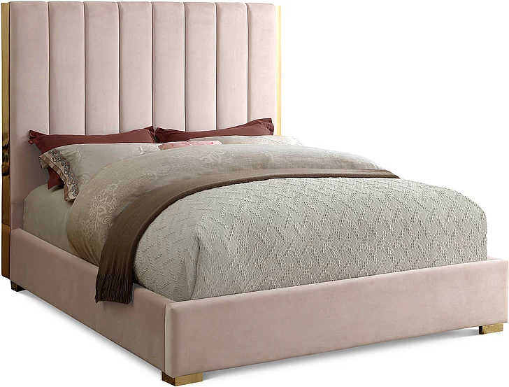 Meridian Becca Velvet King Bed in Pink Velvet BeccaPink-K