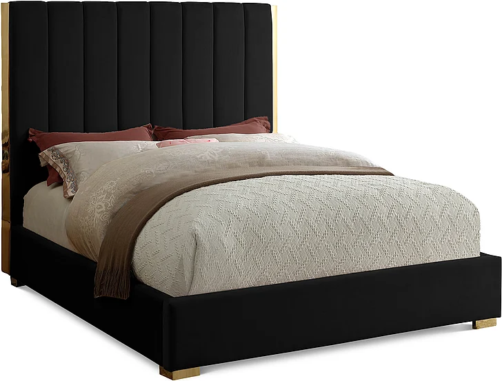 Meridian Becca Velvet Full Bed in Black Velvet BeccaBlack-F