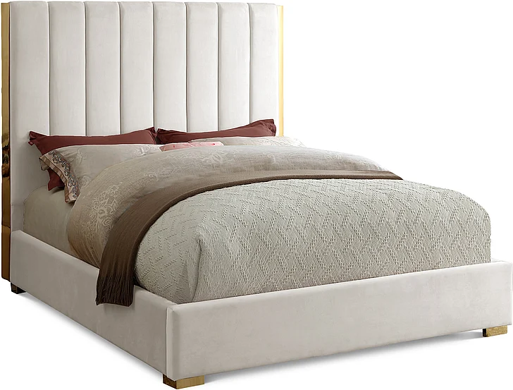 Meridian Becca Velvet Full Bed in Cream Velvet BeccaCream-F